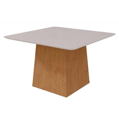 Mesa de Sala Jantar Nevada c/Tampo Madeirado Vidro Curvo 130x130cm Amendoa/Off White - Lopas