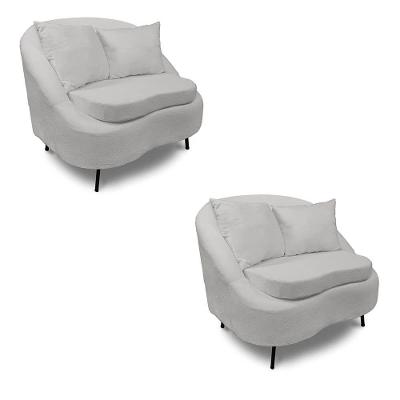 Poltrona Decorativa Orgânica Pé Ferro Pto Kit 2 Zaya Bouclê C05 - D'rossi Cor Cinza