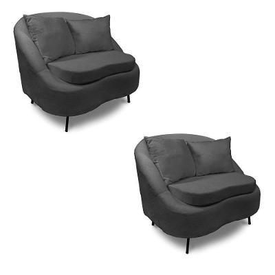Poltrona Decorativa Orgânica Pé Ferro Pto Kit 2 Zaya Bouclê C05 - D'rossi Cor Grafite