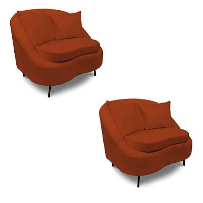 Poltrona Decorativa Orgânica Pé Ferro Pto Kit 2 Zaya Bouclê Terra C05 - D'rossi