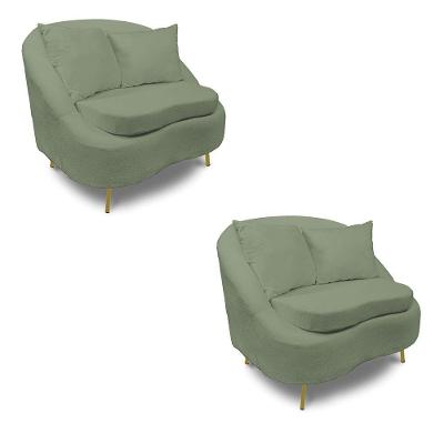Poltrona Decorativa Orgânica Pé Ferro Dou Kit 2 Zaya Bouclê Menta C05 - D'rossi