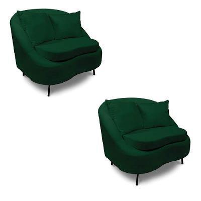 Poltrona Decorativa Orgânica Pé Ferro Pto Kit 2 Zaya Bouclê Verde C05 - D'rossi