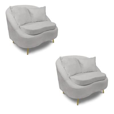 Poltrona Decorativa Orgânica Pé Ferro Dou Kit 2 Zaya Bouclê Cinza C05 - D'rossi