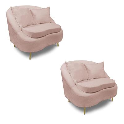 Poltrona Decorativa Orgânica Pé Ferro Dou Kit 2 Zaya Bouclê Rosê C05 - D'rossi