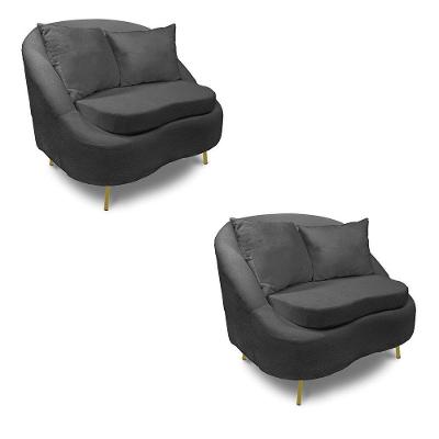Poltrona Decorativa Orgânica Pé Ferro Dou Kit 2 Zaya Bouclê Grafit C05 - D'rossi