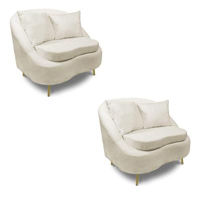 Poltrona Decorativa Orgânica Pé Ferro Dou Kit 2 Zaya Bouclê C05 - D'rossi Cor Off White
