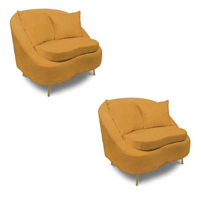 Poltrona Decorativa Orgânica Pé Ferro Dou Kit 2 Zaya Bouclê Most C05 - D'rossi