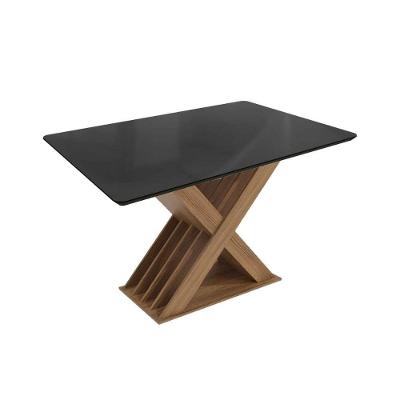 Mesa de Sala Jantar Graviola c/Tampo Madeirado c/ Vidro 80x120cm Nogueira/Preto fosco/Vidro preto - Kappesberg