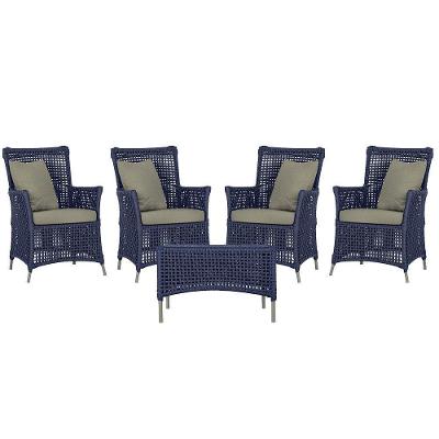 4 Poltronas E 1 Mesa Igapó Alumínio Fendi Corda Náutica E8 Azul