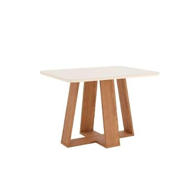 Mesa de Sala Jantar Lins SC89 c/Tampo Madeirado Vidro Curvo 120x80cm Nature/Off White - Henn