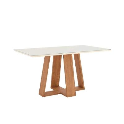 Mesa de Sala Jantar Lins SC93 c/Tampo Madeirado Vidro Reto 160x90cm Nature/Off White - Henn