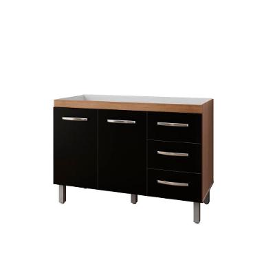 Balcão Para Pia De Cozinha 1,20m Bianca Com 2 Portas E 3 Gavetas Savana/preto - Moblis