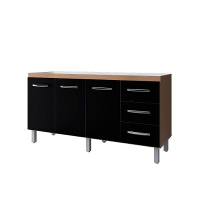 Balcão Para Pia De Cozinha 1,60m Emily Com 3 Portas E 3 Gavetas Savana/preto - Moblis