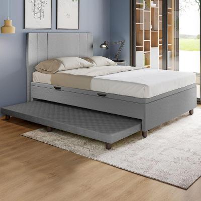 Base Cama Baú Casal Com Cama Auxiliar C/colchão Conjugado Corino - Skybox Cor Cinza