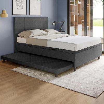 Base Cama Baú Casal Com Cama Auxiliar C/colchão Conjugado Veludo - Skybox Cor Preto