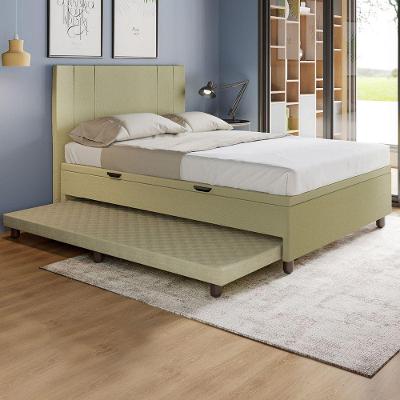Base Cama Baú Casal Com Cama Auxiliar C/colchão Conjugado Corino - Skybox Cor Bege