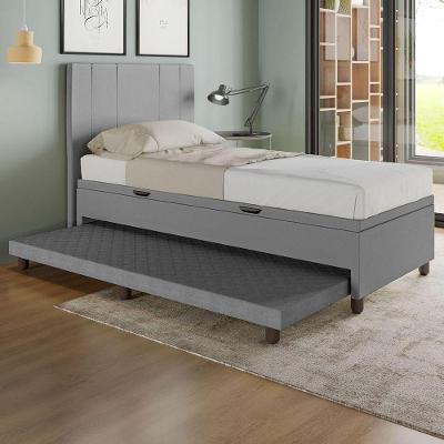 Base Cama Baú Solteiro Com Cama Auxiliar C/colchão Conjugado Corino - Skybox Cor Cinza