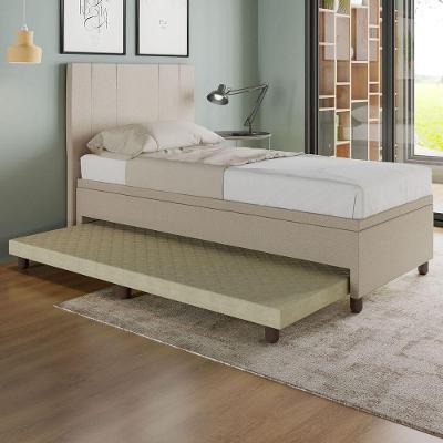 Base Box Solteiro Com Cama Auxiliar Com Colchão Conjugado Linho - Skybox Cor Bege