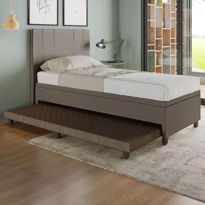 Base Box Solteiro Com Cama Auxiliar C/colchão Conjugado Corino - Skybox Cor Marrom