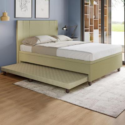 Base Box Casal Com Cama Auxiliar Com Colchão Conjugado Corino - Skybox Cor Bege
