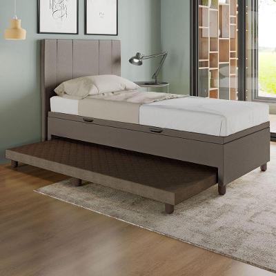 Base Cama Baú Solteiro Com Cama Auxiliar C/colchão Conjugado Corino - Skybox Cor Marrom