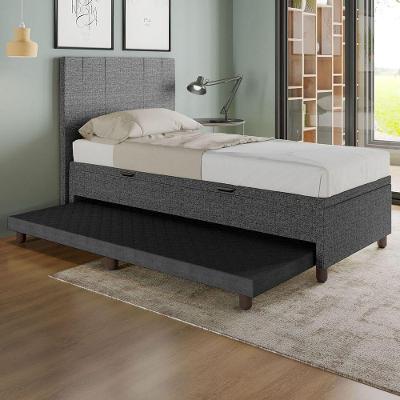Base Cama Baú Solteiro Com Cama Auxiliar C/colchão Conjugado Linho - Skybox Cor Preto