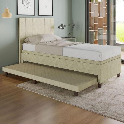 Base Box Solteiro Com Cama Auxiliar C/colchão Conjugado Veludo - Skybox Cor Bege