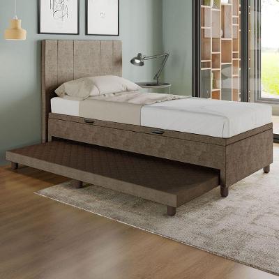 Base Cama Baú Solteiro Com Cama Auxiliar C/colchão Conjugado Veludo - Skybox Cor Marrom