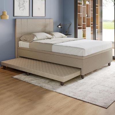 Base Box Casal Com Cama Auxiliar Com Colchão Conjugado Linho - Skybox Cor Bege