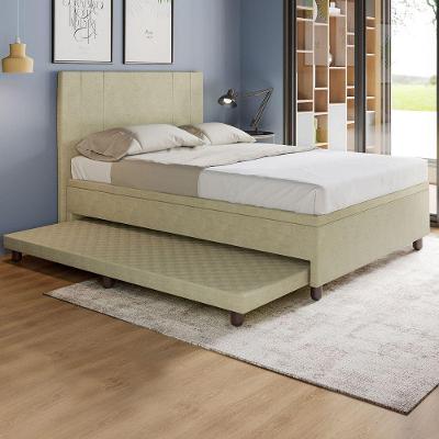 Base Box Casal Com Cama Auxiliar Com Colchão Conjugado Veludo - Skybox Cor Bege
