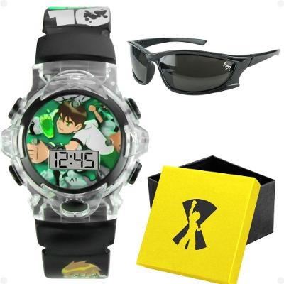 Relogio Digital Infantil Led Ben10 Oculos Caixa Sol Verde Original Esportivo Heroi Criança Ajustavel