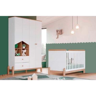 Quarto Infantil Completo Ternura 2 Peças (1 Guarda Roupa + 1 Berço) QI91 Branco/Jequitiba - Henn