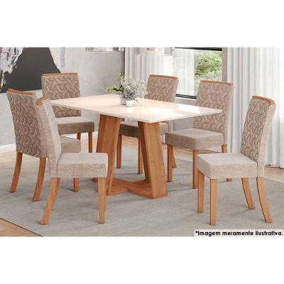 Sala de Jantar Completa Lins c/ Tampo Madeirado Reto 160x90cm e 6 Cadeiras Esther Nature/Creme - Henn
