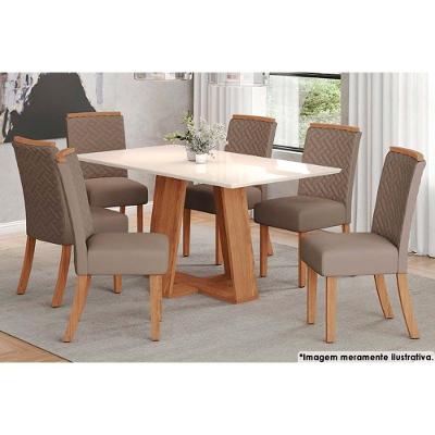 Sala de Jantar Completa Lins c/ Tampo Madeirado Reto 160x90cm e 6 Cadeiras Malu Nature/Marrom Amêndoa - Henn