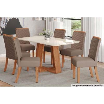 Sala de Jantar Completa Lins c/ Tampo Madeirado c/ Vidro Curvo 160x90cm e 6 Cadeiras Malu Nature/Marrom Amêndoa - Henn