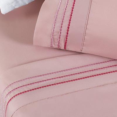 Jogo De Lençol King Yara Bordado 4 Peças Rosa