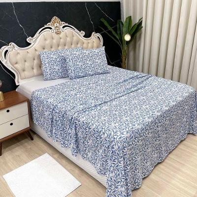 Jogo De Cama Lençol Queen Colonial Percal 300 Fios 4 Peças - Azul