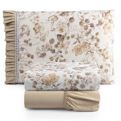 Jogo De Cama Lençol Solteiro Minuano 100% Algodão 3 Peças - Cáqui