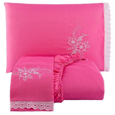 Jogo De Cama Lençol Solteiro Bordado Advance 2 Pçs - Pink