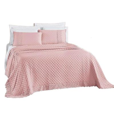 Kit Cobre Leito Colcha Nobre Casal Queen 3 Peças Micropercal 200 Fios Matelado - Sal Rosa