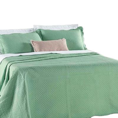 Kit Colcha Cobre Leito Usual King 3 Peças Micropercal 200 Fios Bordado - Salvia Verde