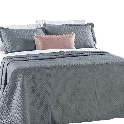 Kit Colcha Cobre Leito Usual Casal 3 Peças Micropercal 200 Fios Bordado - Cinza Lunar