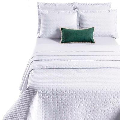 Kit Cobre Leito Colcha Quality Casal 3 Peças Percale 200 Fios Bordado - Branco