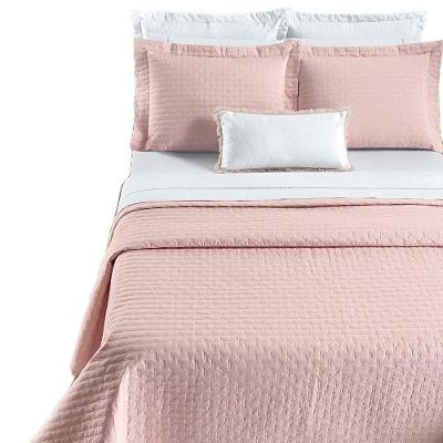 Kit Cobre Leito Colcha Quality Casal 3 Peças Percale 200 Fios Bordado - Rosa