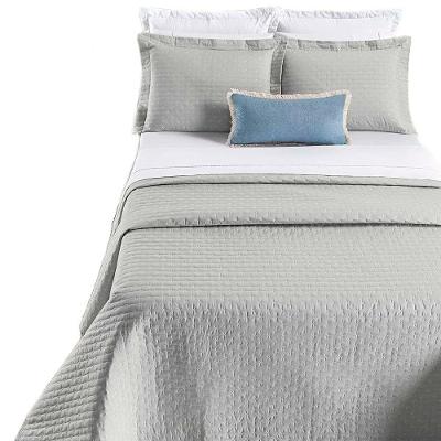 Kit Cobre Leito Colcha Quality Casal 3 Peças Percale 200 Fios Bordado - Cinza
