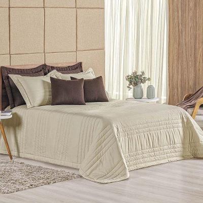 Kit Cobre Leito Colcha Dobby King 3 Peças Matelado 180 Fios - Cáqui