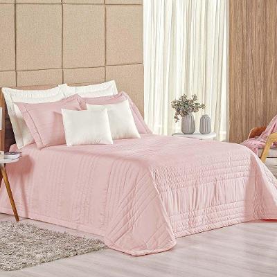 Kit Cobre Leito Colcha Dobby Queen 3 Peças Matelado 180 Fios - Rosê