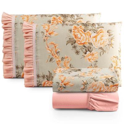 Jogo De Cama Lençol Casal Minuano 100% Algodão 4 Peças - Rosê