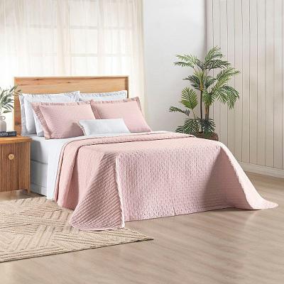 Kit Cobre Leito Colcha Marley King Dupla Face - Rosa