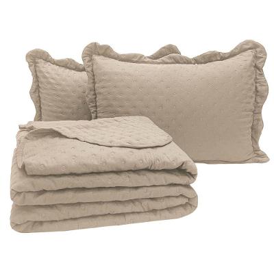 Kit Cobre Leito Colcha Diplomata Casal Dupla Face 3 Peças - Caqui